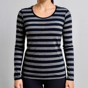 Lululemon Striped Long Sleeve Athletic Top Women's medium Black Grey Scoop Neck